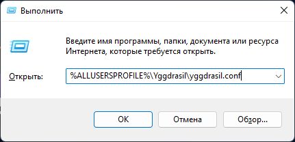 Run dialog with the Yggdrasil config path