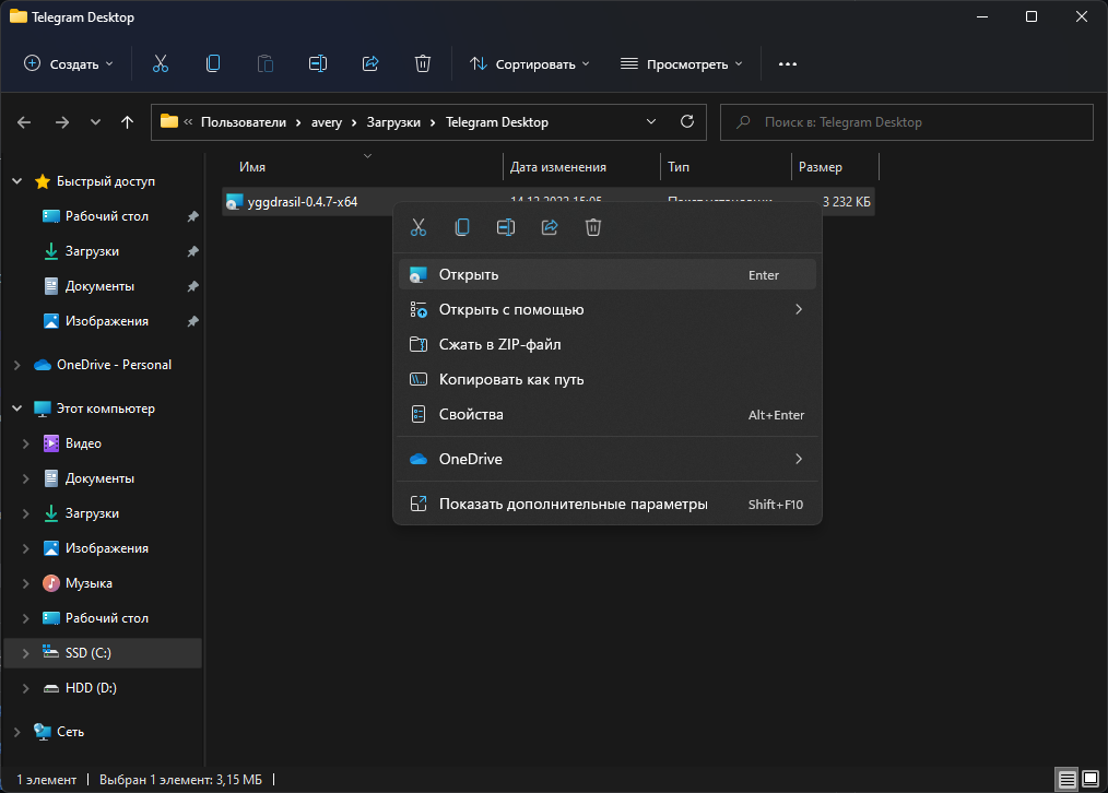 Windows Explorer with the Yggdrasil MSI installer